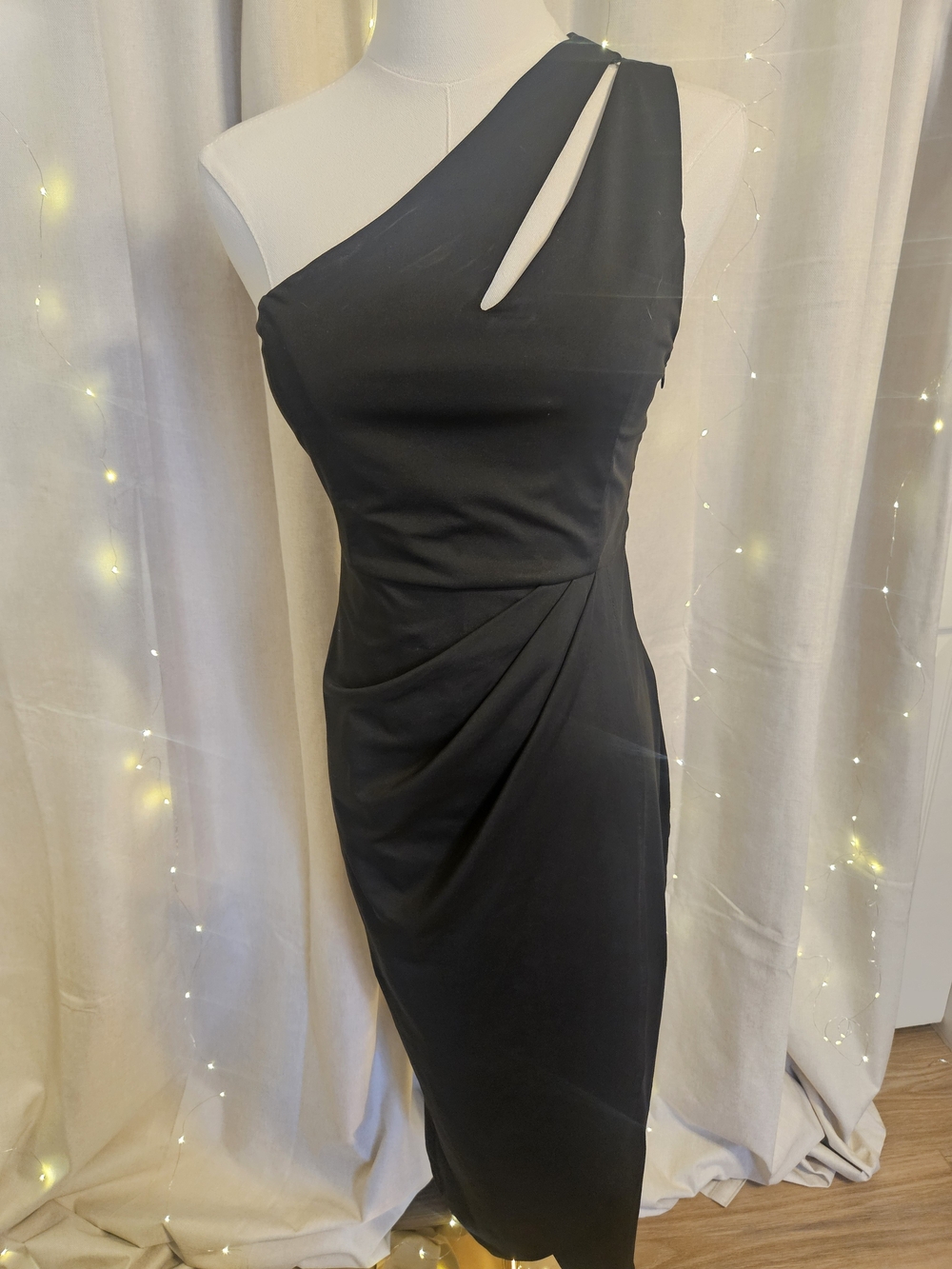 One-Shoulder Black Cocktail Dress with Cutout Detail